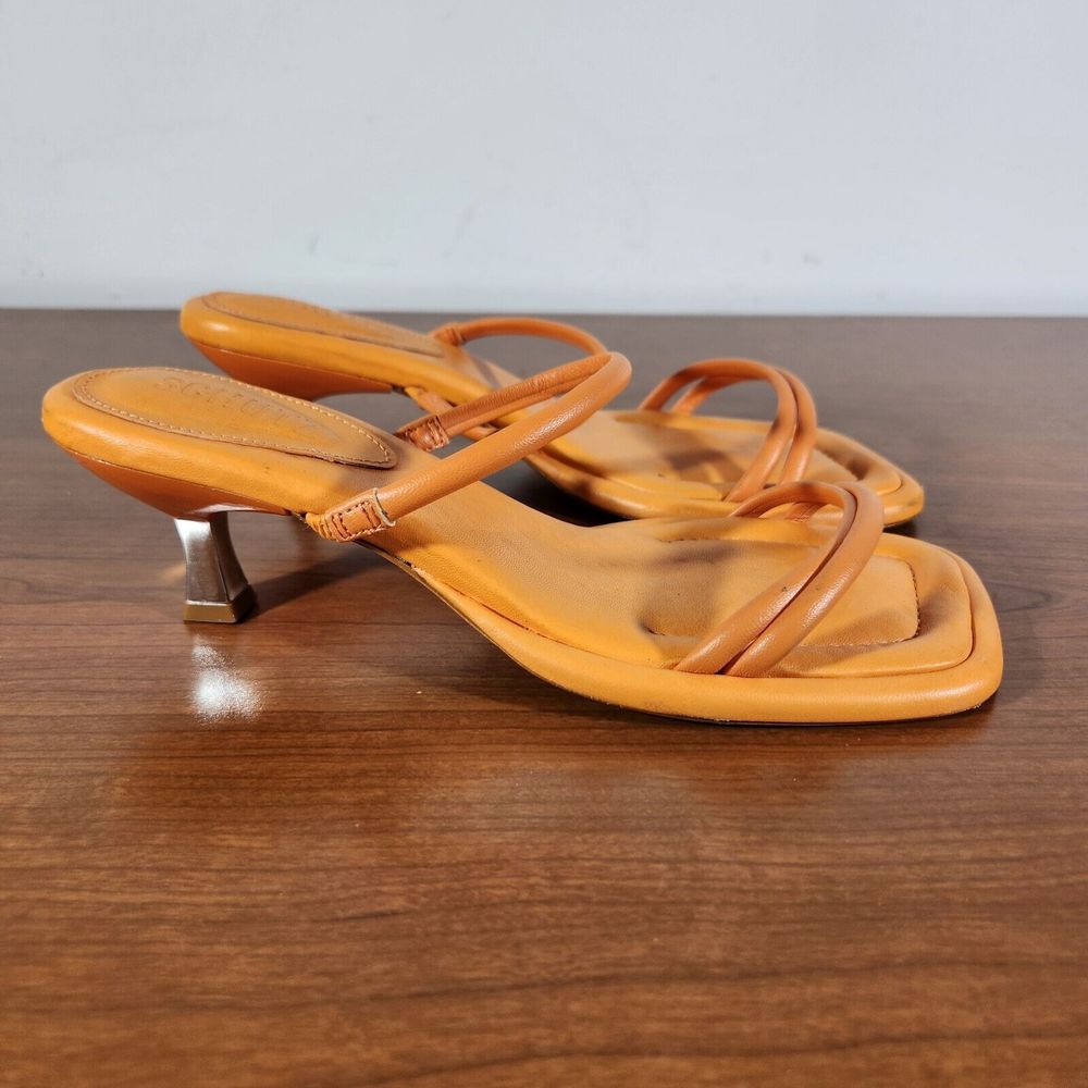 SCHUTZ Agatha Mid Women's Leather Heel Sandals Orange Color Size 7 B *FLAWS* - Picture 4 of 16